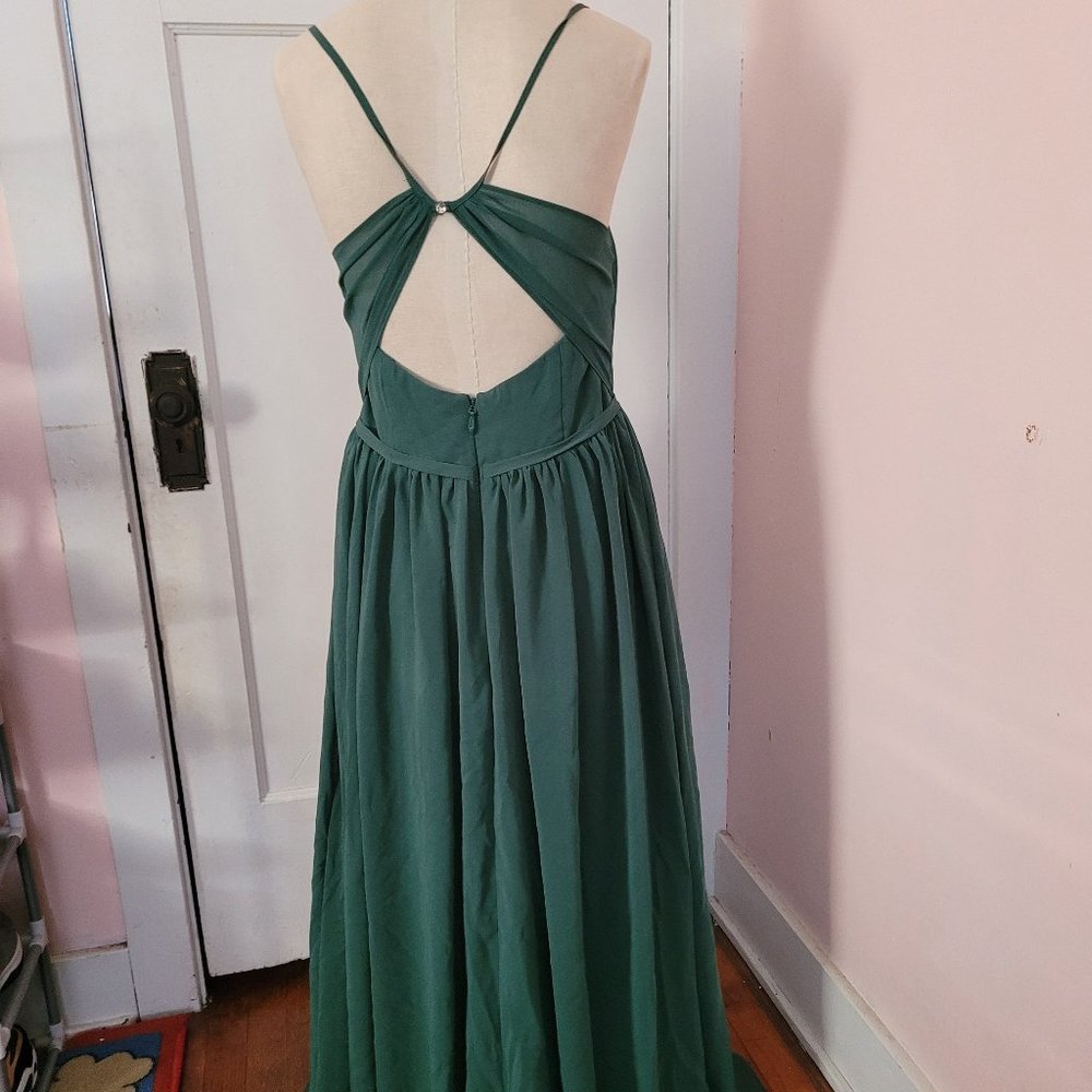 Azazie Bridesmaid Dress A-Line Pleated Eucalyptus Green Size L
